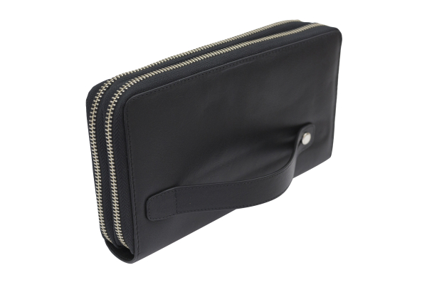 Große Vollleder Unisex Geldbörse mit doppel Reißverschluss rundherum und Grifflasche Langbörse Portemonnaie Brieftasche lang LEAS aus feinstem Rind-Echt-Leder, schwarz 22,5x12,5x4cm (BxHxT)