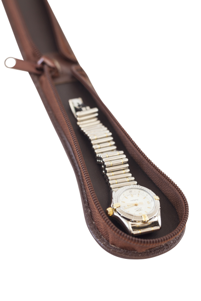 LEAS Uhrenetui für 1 Uhr mit Reißverschluss aus feinstem Rind Leder braun 15x6x2,5cm (BxHxT)