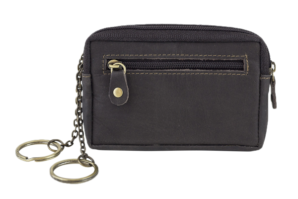Schlüsseltasche im Used Look robust mit 2 Ringen LEAS in Echt Büffel Leder, braun