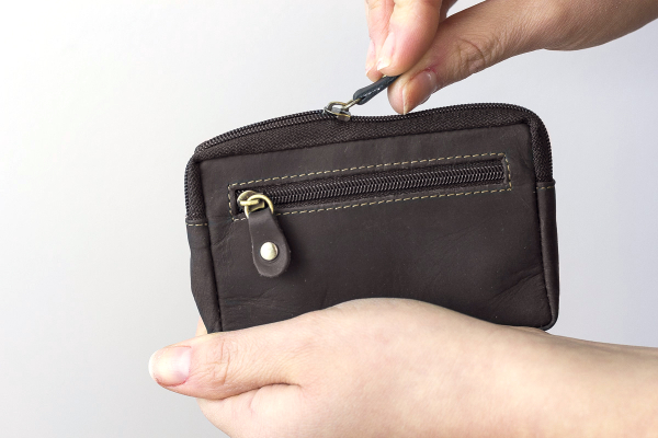 Schlüsseltasche im Used Look robust mit 2 Ringen LEAS in Echt Büffel Leder, braun