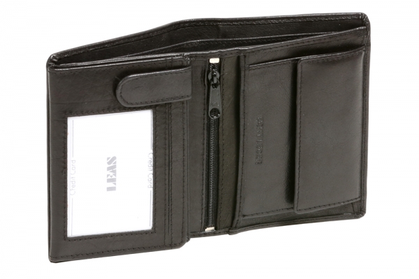 Geldbörse Herren mit RFID Schutz kompakt LEAS, Herren Geldbeutel flach RFID Folie in Echt-Leder, Portmonee im Hochformat, schwarz