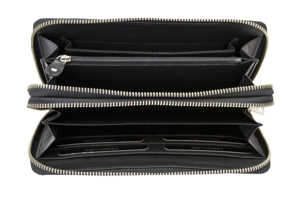 Große Vollleder Unisex Geldbörse mit doppel Reißverschluss rundherum und Grifflasche Langbörse Portemonnaie Brieftasche lang LEAS aus feinstem Rind-Echt-Leder, schwarz 22,5x12,5x4cm (BxHxT)