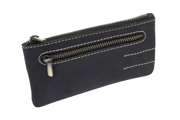 Schlüsseltasche extra groß mit 2 Ringen und Geschenkbox LEAS in Echt-Leder, schwarz - LEAS Vintage-Collection 15x8x1cm (BxHxT)