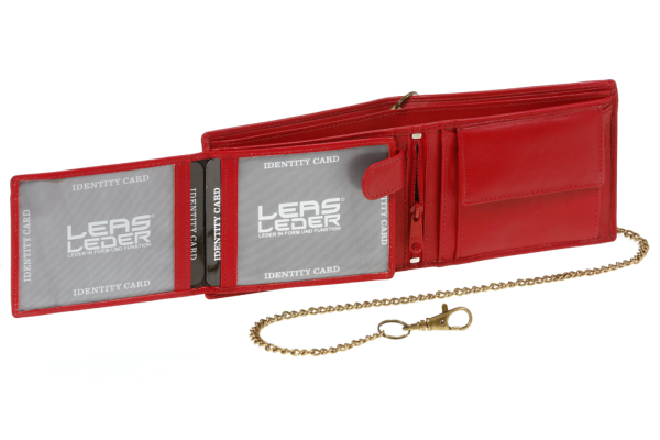 LEAS Bikerkombibörse Bikerbörse Trucker mit Kette Echt-Leder im Querformat, rot