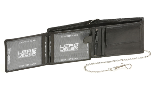 Bikerscheintasche mit Chrom-Kette ohne Applikation im Querformat LEAS in Echt-Leder, schwarz