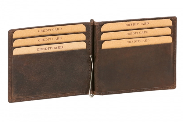 Dollar- & Money Clip Geldscheinklammer dünn im Vintage-Style LEAS in Echt-Leder, braun