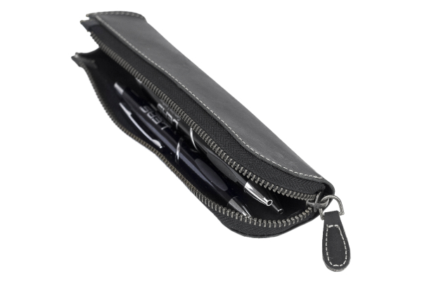LEAS Federmappe und Stifteetui Leder Unisex im Vintage Used Look 20x3x5,5cm (LxBxH) (schwarz)