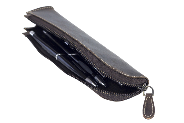 LEAS Federmappe und Stifteetui Leder Unisex im Vintage Used Look 20x3x5,5cm (LxBxH) (braun)