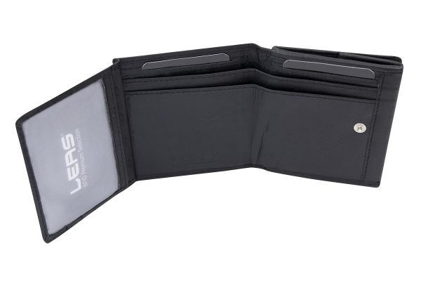 LEAS Wiener Schachtel mit großem Kleingeldfach mit RFID Schutz Block Folie im Kreditkartenformat mit Geschenk Box Echt-Leder, schwarz
