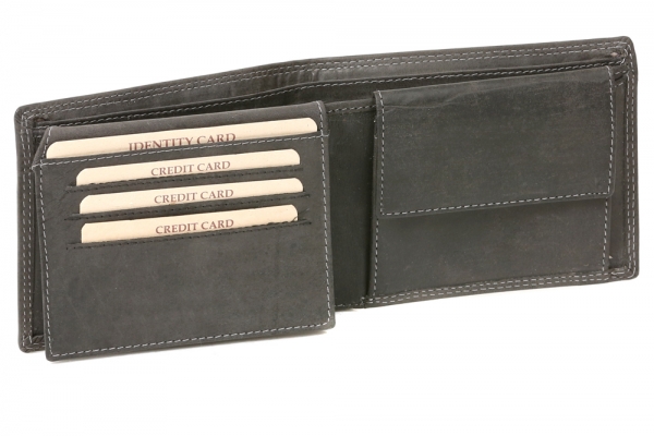 Geldbörse extra dünn mit Klappe Scheintasche LEAS MCL im Vintage-Stil in Echt-Leder, schwarz