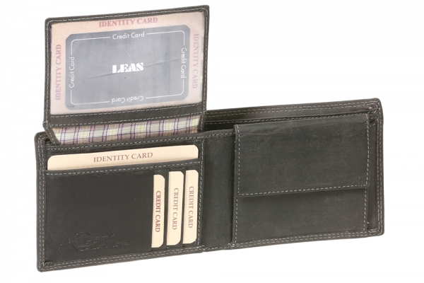 Geldbörse extra dünn mit Klappe Scheintasche LEAS MCL im Vintage-Stil in Echt-Leder, schwarz