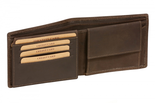 Geldbörse extra dünn mit Klappe Scheintasche LEAS MCL im Vintage-Stil in Echt-Leder, braun