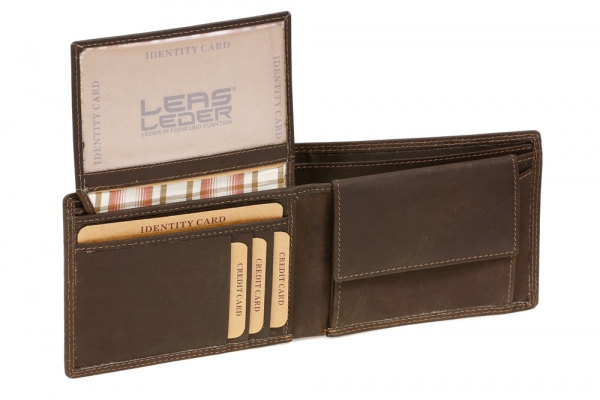 Geldbörse extra dünn mit Klappe Scheintasche LEAS MCL im Vintage-Stil in Echt-Leder, braun