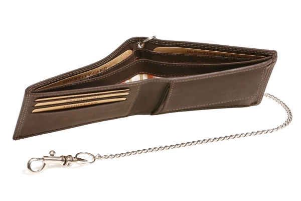 Biker-Geldbörse extra dünn Chrom-Kette Querformat LEAS MCL im Vintage Stil in Echt-Leder, braun
