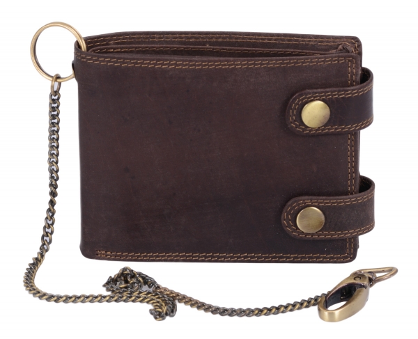 Bikerkombi- & Truckerbörse MCL im Vintage-Stil in Echt-Leder mit Kette, braun - LEAS Chain-Series