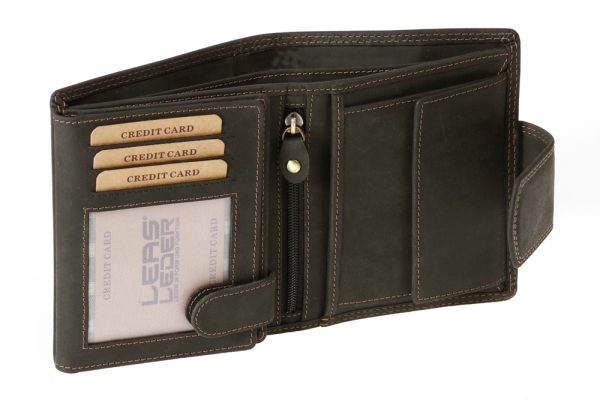 Kombibörse mit Außenverschluss im Hochformat LEAS MCL in Echt-Leder, schwarz