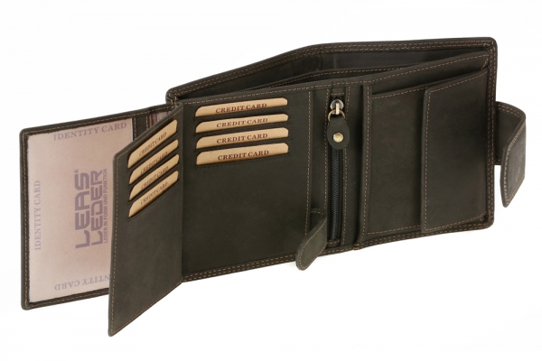 Kombibörse mit Außenverschluss im Hochformat LEAS MCL in Echt-Leder, schwarz