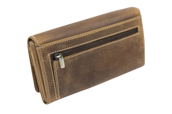 XXL Damen Geldbörse Frauen Geldbeutel für 10 Kreditkarten Used Look LEAS in Echt-Leder - Vintage-Collection 17x9,5x3,5cm (BxHxT) (cognac)