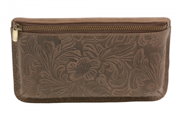 Gürteltasche mit Volllederausstattung und Floral-Muster LEAS in Echt-Leder, dunkelbraun