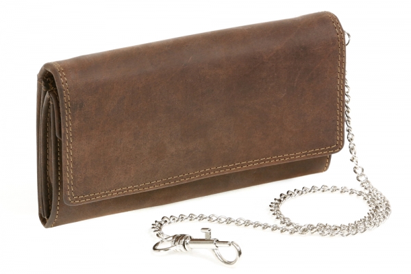 Bikerbörse Langbörse mit Chrom-Kette im Vintage-Stil LEAS MCL in Echt-Leder, braun