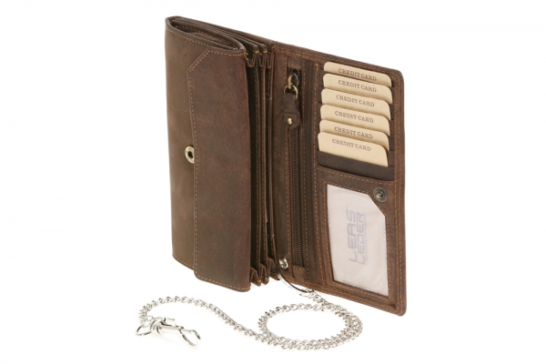 Bikerbörse Langbörse mit Chrom-Kette im Vintage-Stil LEAS MCL in Echt-Leder, braun