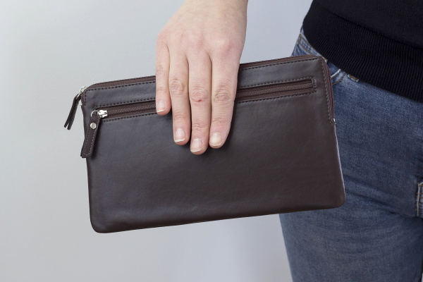 Banktasche Geldtasche LEAS in Echt-Leder, braun