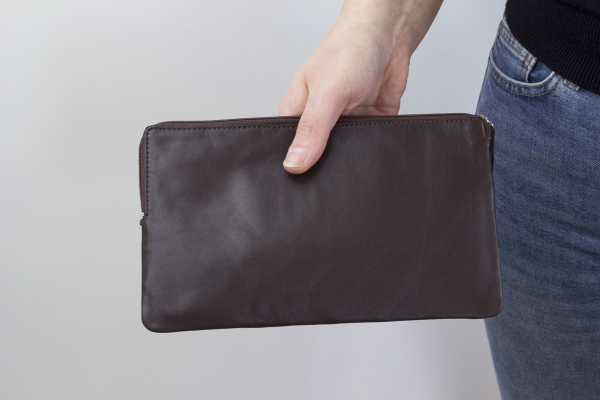 Banktasche Geldtasche LEAS in Echt-Leder, braun