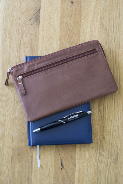 Banktasche Geldtasche LEAS in Echt-Leder, cognac