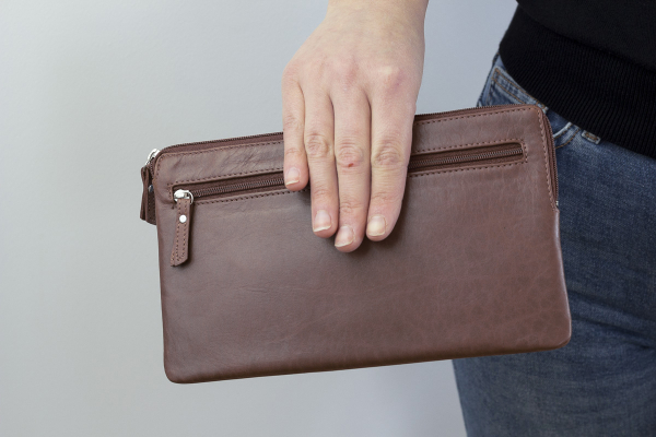 Banktasche Geldtasche LEAS in Echt-Leder, cognac