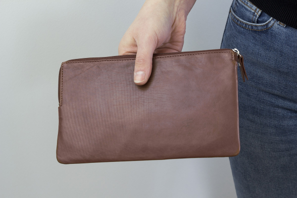 Banktasche Geldtasche LEAS in Echt-Leder, cognac
