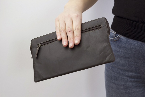 Banktasche & Geldtasche im Vintage-Style Used Look LEAS in Echt-Leder, braun