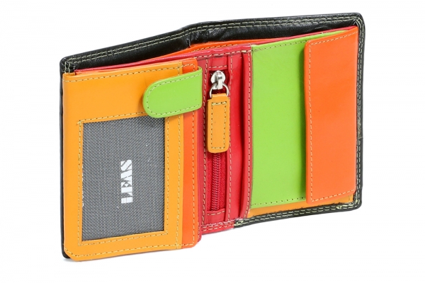 Mini-Kombibörse mit Riegel im Hochformat LEAS in Echt-Leder, bunt