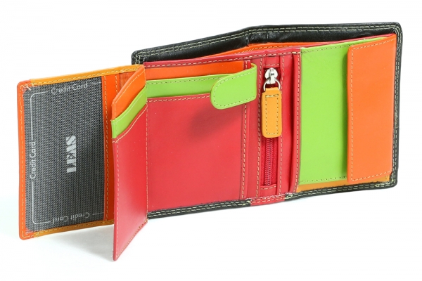 Mini-Kombibörse mit Riegel im Hochformat LEAS in Echt-Leder, bunt