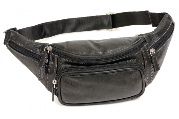 Bauchtasche, Gürteltasche sehr hochwertig LEAS in Echt-Büffelleder, schwarz