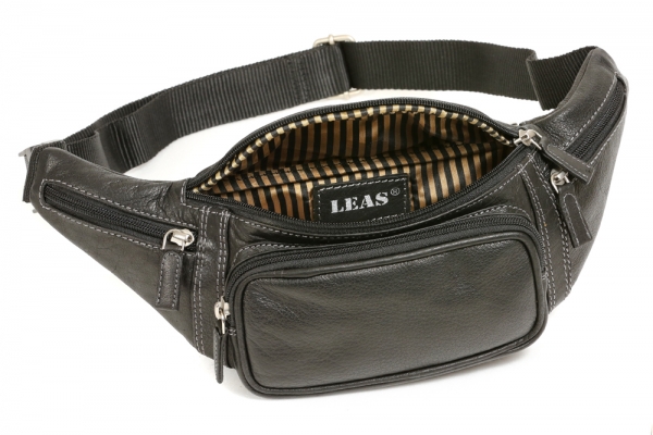 Bauchtasche, Gürteltasche sehr hochwertig LEAS in Echt-Büffelleder, schwarz