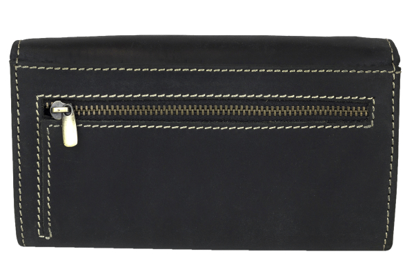 XXL Damen Geldbörse Frauen Geldbeutel für 10 Kreditkarten Used Look LEAS in Echt-Leder - Vintage-Collection 17x9,5x3,5cm (BxHxT) (schwarz)