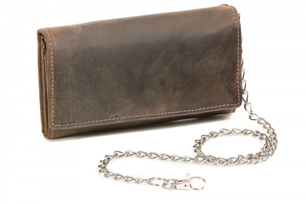 Biker & Trucker Langbörse mit Chrom-Kette LEAS im Vintage-Stil in Echt-Leder, braun