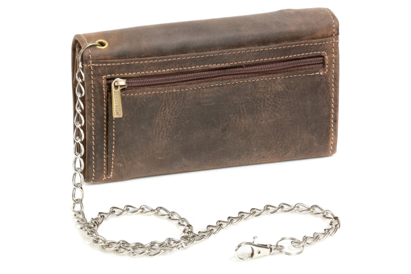 Biker & Trucker Langbörse mit Chrom-Kette LEAS im Vintage-Stil in Echt-Leder, braun