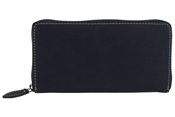 Große Vollleder Damen Geldbörse natur Usedlook Reißverschluss rundherum Damenlangbörse Portemonnaie Brieftasche lang LEAS in Echt-Leder, schwarz - Vintage-Collection 19,5x9,5x2cm (BxHxT)
