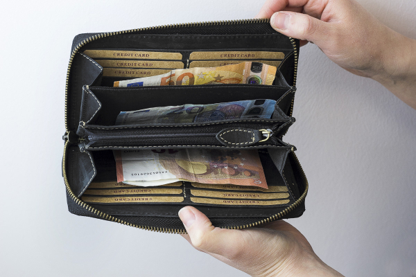 Große Vollleder Damen Geldbörse natur Usedlook Reißverschluss rundherum Damenlangbörse Portemonnaie Brieftasche lang LEAS in Echt-Leder, schwarz - Vintage-Collection 19,5x9,5x2cm (BxHxT)