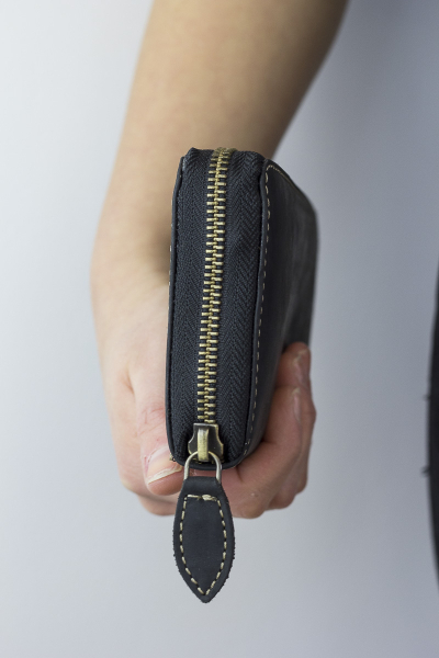 Große Vollleder Damen Geldbörse natur Usedlook Reißverschluss rundherum Damenlangbörse Portemonnaie Brieftasche lang LEAS in Echt-Leder, schwarz - Vintage-Collection 19,5x9,5x2cm (BxHxT)