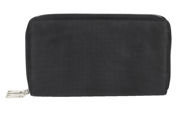 Große Vollleder Unisex Geldbörse mit doppel Reißverschluss rundherum und Grifflasche Langbörse Portemonnaie Brieftasche lang LEAS aus feinstem Rind-Echt-Leder, schwarz 22,5x12,5x4cm (BxHxT)