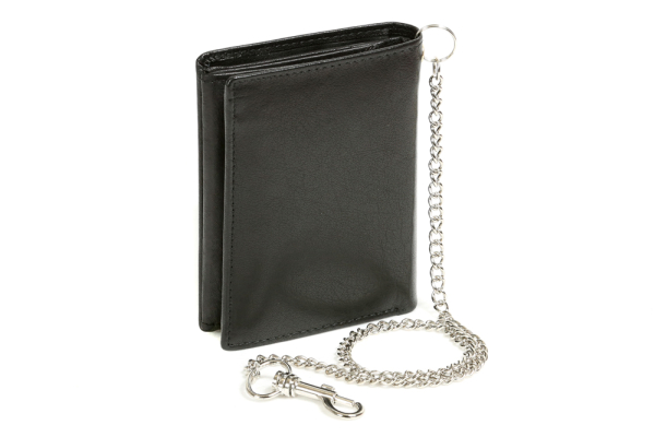 Bikerkombibörse Bikerbörse Trucker mit Chrom-Kette im Hochformat LEAS in Echt-Leder, schwarz