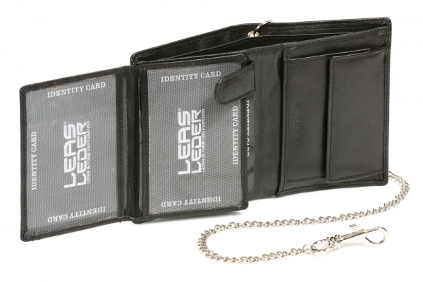 Bikerkombibörse Bikerbörse Trucker mit Chrom-Kette im Hochformat LEAS in Echt-Leder, schwarz