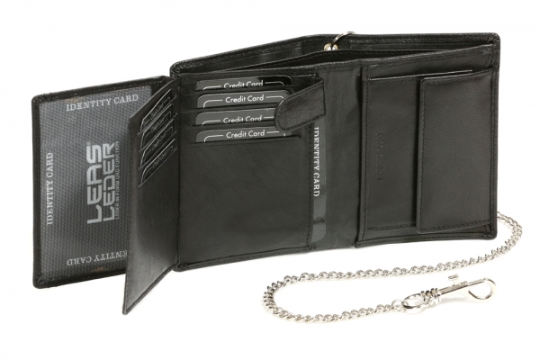 Bikerkombibörse Bikerbörse Trucker mit Chrom-Kette im Hochformat LEAS in Echt-Leder, schwarz