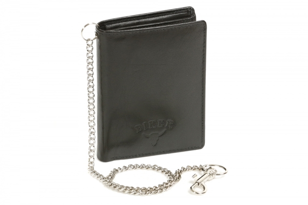 Bikerkombibörse Bikerbörse Trucker mit Chrom-Kette BIKER in Echt-Leder, schwarz