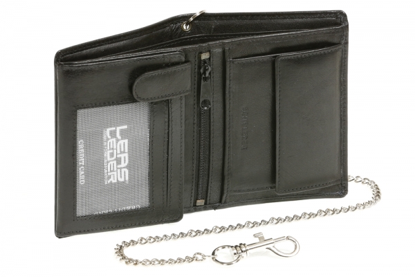 Bikerkombibörse Bikerbörse Trucker mit Chrom-Kette BIKER in Echt-Leder, schwarz