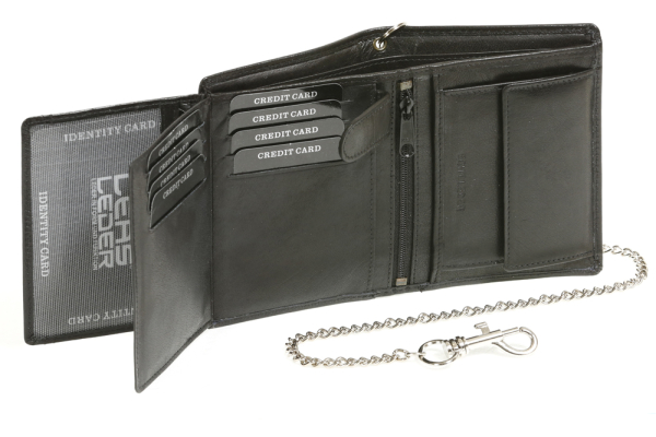 Bikerkombibörse Bikerbörse Trucker mit Chrom-Kette BIKER in Echt-Leder, schwarz