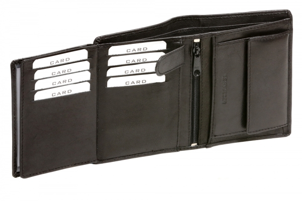 Geldbörse Herren mit RFID Schutz kompakt LEAS, Herren Geldbeutel flach RFID Folie in Echt-Leder, Portmonee im Hochformat, schwarz
