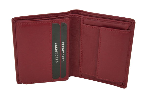 Mini Geldbörse mit Klappe dünn im Hochformat, flaches Portemonnaie mit RFID Schutz Folie mit Geschenk Box LEAS in Echt-Leder, rot